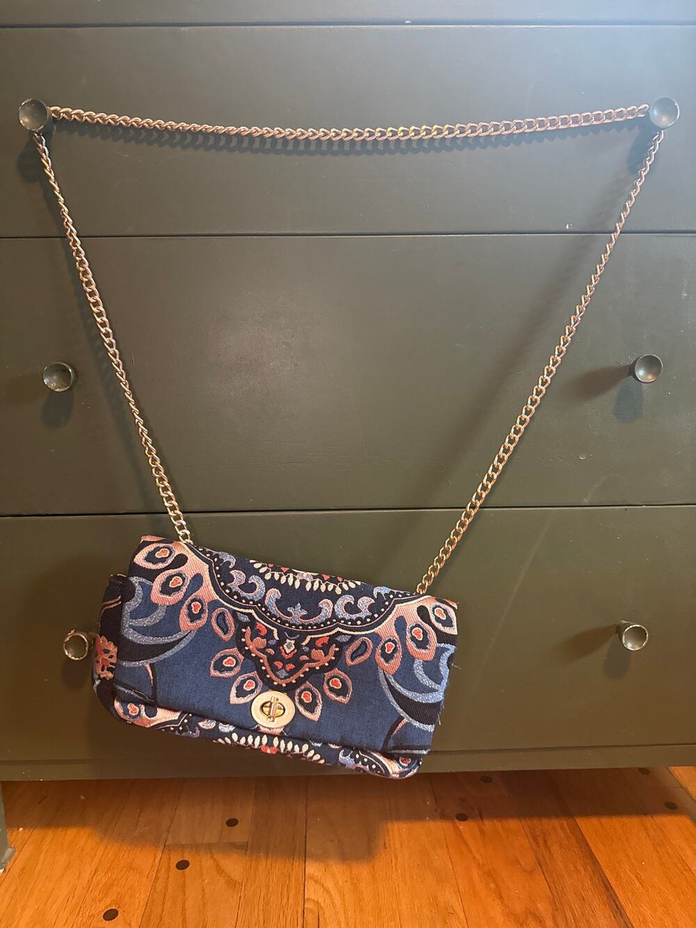 Vintage Chico’s Tapestry Purse Gold Accent Boho Shoulder Bag Classic